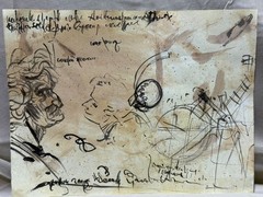LEONARDO DA VINCI drawing and painting on old paper signed stamped vintage