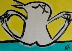 ACEO Cat Painting Original Collectible Yoga Sleep Folk Art By Samantha McLean