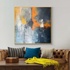 Hand Painted Oil Paintings Abstract On Canvas Wall Art Blue Yellow 31in
