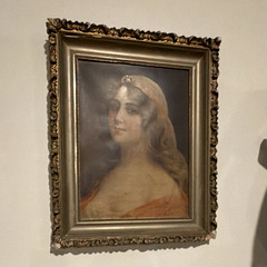 Framed Portraiture Painting – Woman in Orange Dress, Single Piece Art Theme