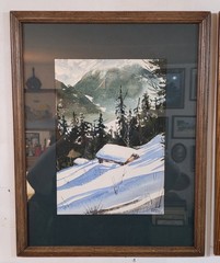 Snowed In Cabin Original Watercolor Painting Signed Framed 17″x21″