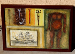 ROBERTO GARRIGA Cuban Political Latin American Modernist mixed media painting