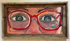 The Red Glasses, Oil Painting, Wood Framed, by Van Ness