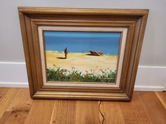 Stunning VTG Oil on Canvas Painting Seascape Seaside Framed E Weisse 20 x 24