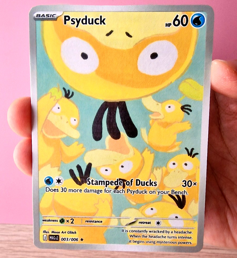 Custom Pokemon Card PRINT by MoonArtGlitch ~ Handpainted Cute Psyduck Duck