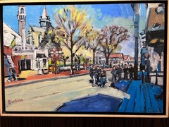Sheila Barbone, Oil/Panel, Signed, «Blue Shadows on Commercial St.» Provincetown
