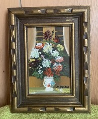 J. Brioni florals in vase signed framed oil painting 9″ h. x 6-3/4″ w.