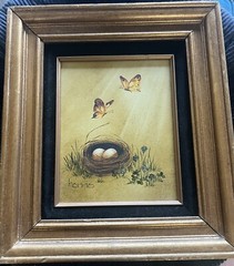 Vintage Painting Butterfly The Beginning Spring Bird Nest Eggs Cottage Cabin