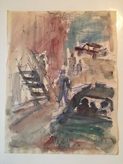 Emil Hess Signed “City Scene People” Original Watercolor 8” x 10”