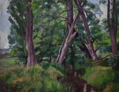 1950 Forest Stream Landscape Oil Painting French Provence Signed Georges Pacouil