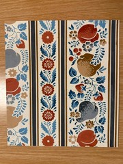 Antique Hand-Painted Textile Design Fruit Floral Border Stripe Pattern Study