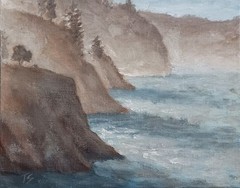 Ocean Cliff ORIGINAL Oil Painting Morning Oregon Coastal Mystery Fine Art 8×10