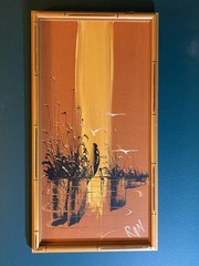 MCM Tiki Painting In Bamboo Style Frame By Ron 11” X 21”