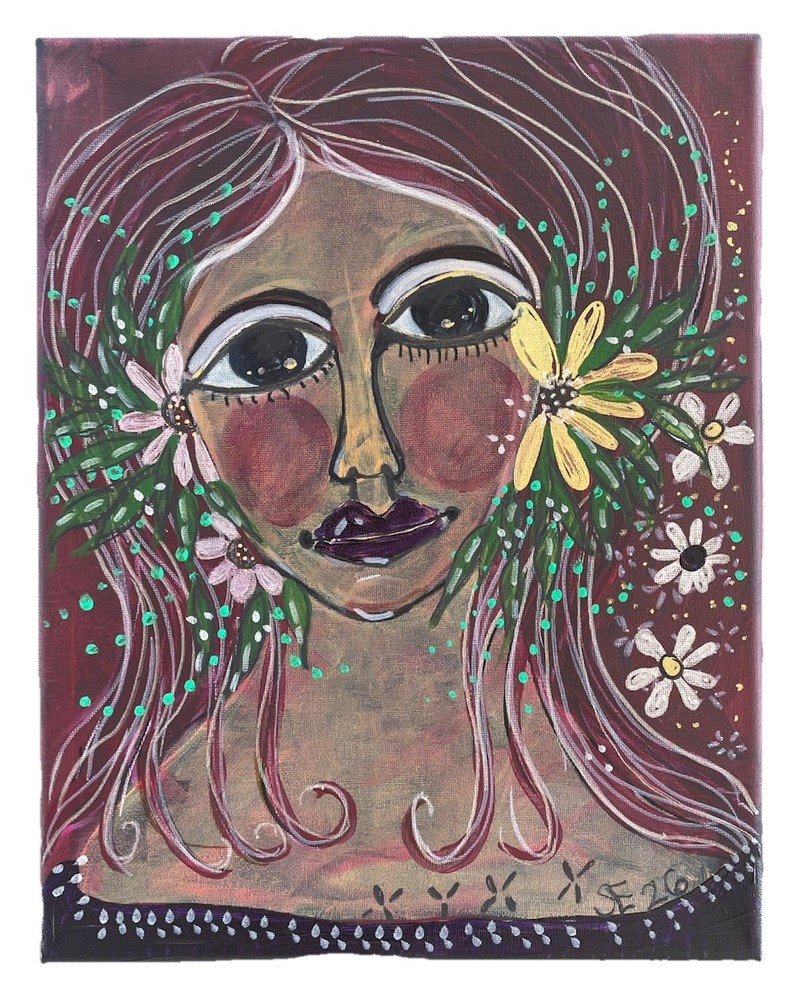 Acrylic Painting Original Canvas Fairytale Girl In Garden One Of A Kind Whimsy