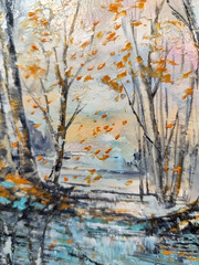 Original Oil Painting 6×6 in Framed Signed Autumn Day Impasto Art
