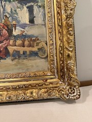 Oil painting depicting a European market scene