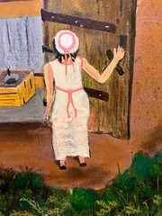 Original Artist Signed R Montanez Oil Painting Landscape Outhouse Latin-American