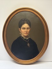 Antique Portrait Painting American Pretty Woman Female Model Estate Heirloom Oil