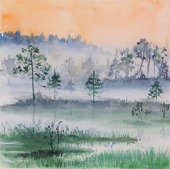 Swamp Landscape Original Watercolor Painting 7×7 Hand Painted Miniature Artwork