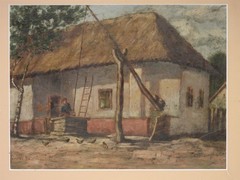 19thC. Illegibly Signed European Woman At Well W/ Chickens Landscape Painting