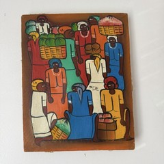 Vintage Haitian Folk Art Painting Signed Fritz Market Women Caribbean