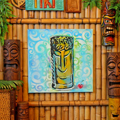 Retro Tiki Bar Cherry Original Graffiti Spray Paint Pop Art Ready 2 Hang 12×12