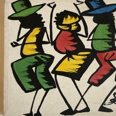 VtgSigned D. Thorpe Jamaica Caribbean Street People Folk Art Painting Colorful