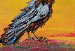 Raven Impasto Painting Original Art Impression Oil Painting 9.8 x 9.8 in