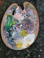 Painting Wood Art Pallette 1950 Impressionistic Wall Art Patina 15×11 1/2