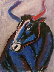 Original Painting Abstract Bull 9×12 Modern Wall Art Animal Wildlife