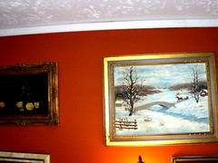 Original Dvorak Winter Landscape Ice Snow Church Fence Creek Oil Canvas Painting