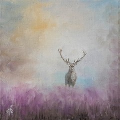 Misty Meadow Deer Original Oil Painting Wildlife Landscape Fine Art Canvas Decor