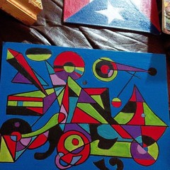 Abstract Painting on Blue Background – Unframed Single Piece Art