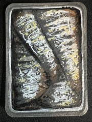 ACEO Original Painting – Tinned Tuna Fish Silver Food Art Metallic Kitchen Decor
