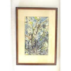 Original Watercolor Painting Framed Impressionist Tree Landscape NatureArt 11×14