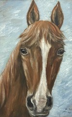 Antique American Folk Art Naive Primitive Horse Portrait Oil Painting