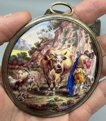 French hand painted enamel miniature painting, ca 18th-early 19th Century