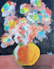 Floral Acrylic Painting On Canvas Paper Original Signed 9×11