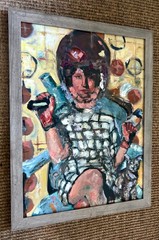 Woman, Hairdryer and a Bird, Oil Painting, Hairdresser, Framed