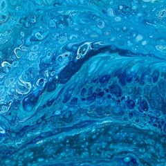 Original Abstract Art on Wood Ocean Calm Blue Home Decor Poured Acrylic #49
