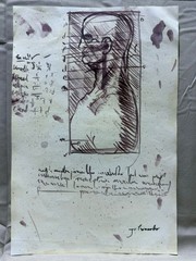 LEONARDO DA VINCI drawing and painting on old paper signed stamped vintage
