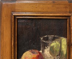 Small Original Antique Impressionist 1900’s Oil Painting Glass & Apples, Framed