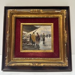 Antique Painting Impressionist Landscape Street Scene Market Vendors De Simone