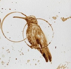 ORIGINAL Hummingbird Painting Coffee Bird Floral Art real Gift Artwork USA