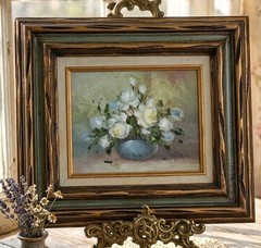 Original Vintage Floral White Roses Oil Painting By Painter S. Parton, Signed