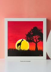Giraffe Sunset Savanna Africa Impressionist Art Acrylic 8×8” Canvas VLP Original