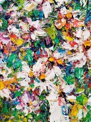 Flowers In The Garden. Original Oil Painting by Duc Tran. 24x18in