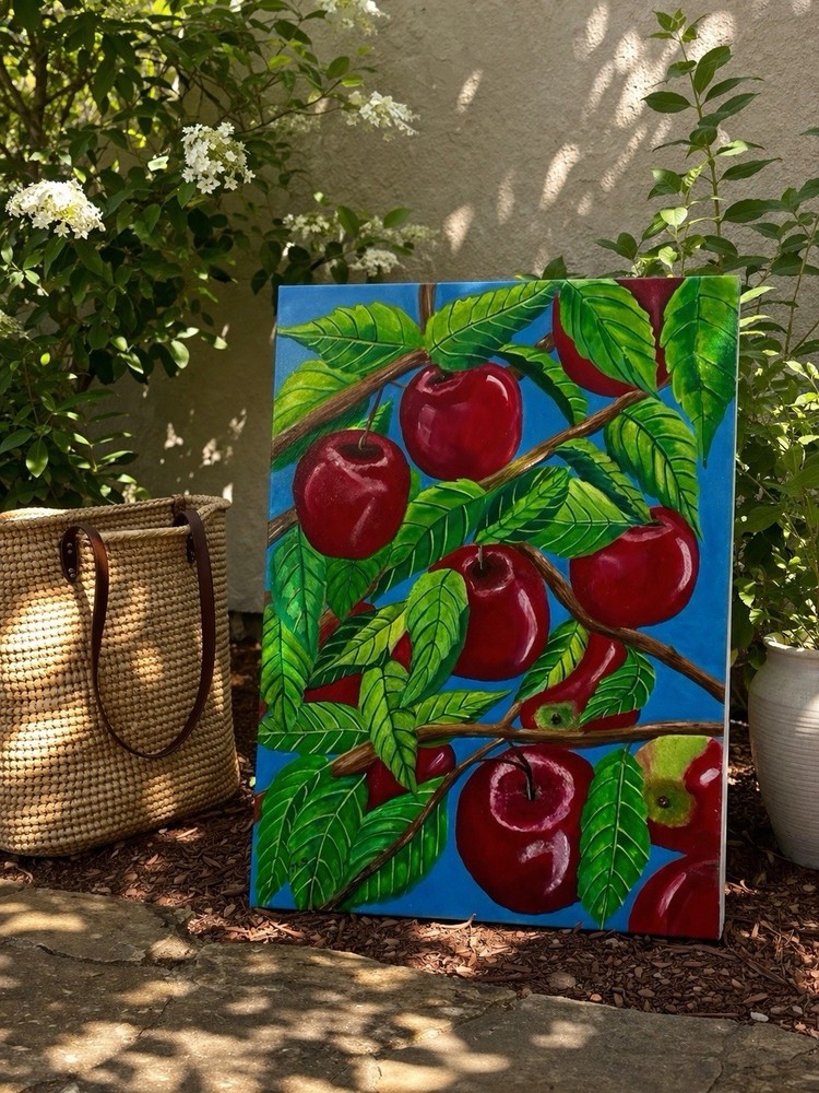 Apple Tree Painting Red Apples Fruit Wall Art Dining Kitchen Decor