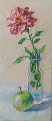 Rose Impasto Painting Original Art Impression Oil Painting 13 x 6 in