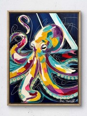Original Octopus Ocean Art 14×11 Canvas Bold Abstract Expressionist Painting
